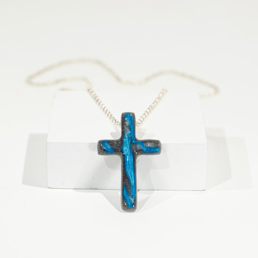 Blue Steel Cross Necklace